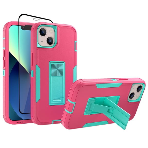 Xhy iPhone 12 Case with Screen Protector Tempered Glass, Military Grade Case with Magnetic Car Mount, Hybrid Hard Case, 6.1 inch Cover for Men Women, Rose red & Green