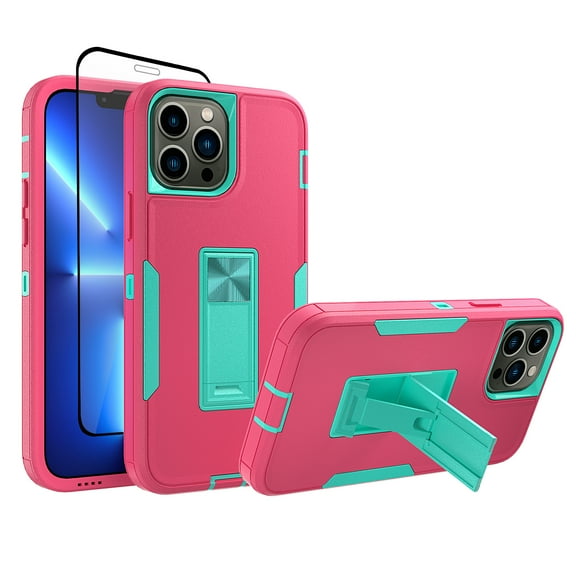 Xhy iPhone 12 Pro Case with Screen Protector Tempered Glass, Military Grade Case with Magnetic Car Mount, Hybrid Hard Case, 6.1 inch Cover for Men Women, Rose red & Green