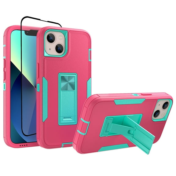 Xhy iPhone 13 Mini Case with Screen Protector Tempered Glass, Military Grade Case with Magnetic Car Mount, Hybrid Hard Case, 5.4 inch Cover for Men Women, Rose red & Green