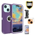 thumbnail image 1 of Xhy iPhone 13 Mini Case + Screen Protectors + Belt Clip Holster + Camera Lens Protector, Heavy Duty Hard Shockproof Armor Protector Case (Purple+White), 1 of 7