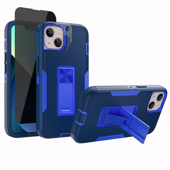 Xhy iPhone 13 Mini Case with Stand, 2x Privacy Screen Protector + 1x Camera Lens Protector, Military Grade Case with Magnetic Car Mount, 5.4 inch Cover for Men Women, Dark blue & Blue