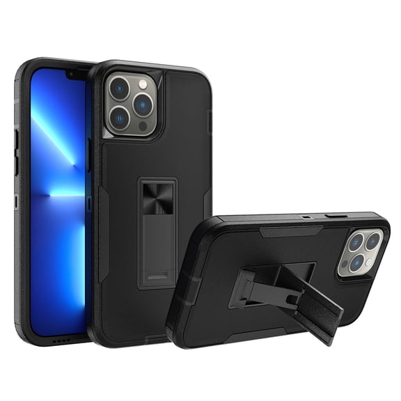 Xhy for iPhone 13 Pro Case with Stand, Military Grade Case with Magnetic Car Mount, Hybrid Hard PC Kickstand Case, 6.1 inch Cover for Men Women, Black & Black