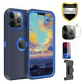 thumbnail image 1 of Xhy iPhone 13 Pro Max Case + Screen Protectors + Belt Clip Holster + Camera Lens Protector, Heavy Duty Hard Shockproof Armor Protector Case (Dark Blue+Blue), 1 of 7