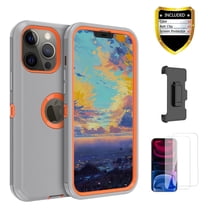 Xhy iPhone 13 Pro Max Case Screen Protectors Belt Clip Holster, Heavy Duty Hard Shockproof Armor Protector Case (Gray Orange)