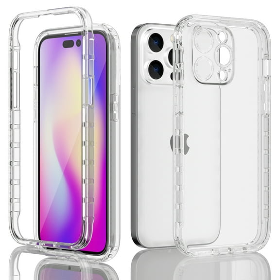 Xhy iPhone 14 Case 2 in 1 Reinforced Bumper Protection Anti Scratch Transparent Shockproof Durable Non-Yellowing Crystal Clear Case for iPhone 14 6.1 inch 2022 Phone