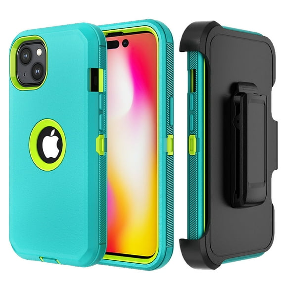 Xhy iPhone 14 Case with Belt Clip Holster Military Grade Heavy Duty Protection 3 in 1 Shockproof Armor Rugged Durable Detachable for iPhone 14 6.1 inch 2022 Phone - Green+Yellow