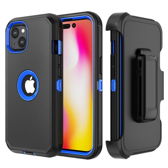 Xhy iPhone 14 Case with Belt Clip Holster Military Grade Heavy Duty Protection 3 in 1 Shockproof Armor Rugged Durable Detachable for iPhone 14 6.1 inch 2022 Phone - Black+Dark Blue