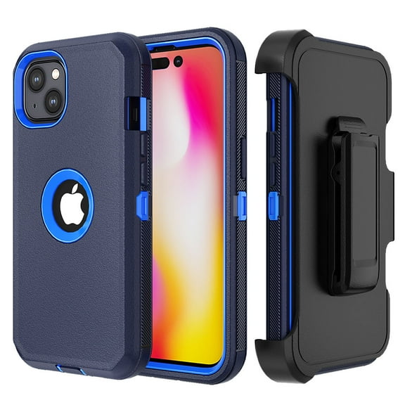 Xhy iPhone 14 Case with Belt Clip Holster Military Grade Heavy Duty Protection 3 in 1 Shockproof Armor Rugged Durable Detachable for iPhone 14 6.1 inch 2022 Phone - Dark Blue+Blue