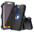 thumbnail image 1 of Xhy iPhone 14 Case with Belt Clip Holster+Privacy Screen+Lens Protector Military Grade Heavy Duty Shockproof Armor Detachable for iPhone 14 6.1 inch 2022 Phone - Black+Dark Blue, 1 of 6