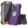 thumbnail image 1 of Xhy iPhone 14 Case with Belt Clip Holster+Privacy Screen+Lens Protector Military Grade Heavy Duty Shockproof Armor Durable Detachable for iPhone 14 6.1 inch 2022 Phone-Purple+White, 1 of 6