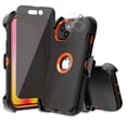 thumbnail image 1 of Xhy iPhone 14 Case with Belt Clip Holster+Privacy Screen+Lens Protector Military Grade Heavy Duty Shockproof Armor Durable Detachable for iPhone 14 6.1 inch 2022 Phone - Black+Orange, 1 of 11