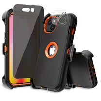 Xhy iPhone 14 Case with Belt Clip Holster Privacy Screen Lens Protector Military Grade Heavy Duty Shockproof Armor Durable Detachable for iPhone 14 6.1 inch 2022 Phone - Black Orange