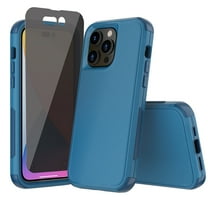 Xhy iPhone 14 Case with Privacy Screen Protector Military Grade Full Body Protection 3 in 1 Shock and Drop Resistant Rugged Rubber TPU Durable Detachable for iPhone 14 6.1 inch 2022 Phone - Navy