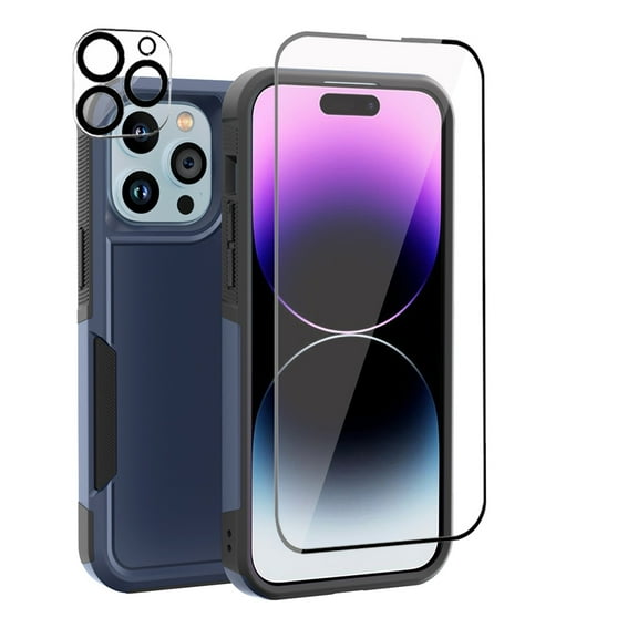 Xhy iPhone 14 Case with Screen and Lens Protector 2 in 1 Double Layer Rugged Drop Resistant, Military Grade Full Body Protection Durable Detachable for iPhone 14 6.1 inch 2022 Phone - Dark Blue+Black