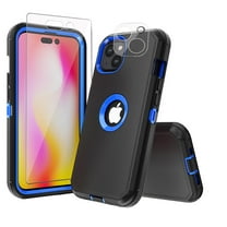 Xhy iPhone 14 Case with Screen and Lens Protector Military Grade Heavy Duty 3 in 1 Shockproof Armor Rugged Durable Detachable for iPhone 14 6.1 inch 2022 Phone - Black Dark Blue