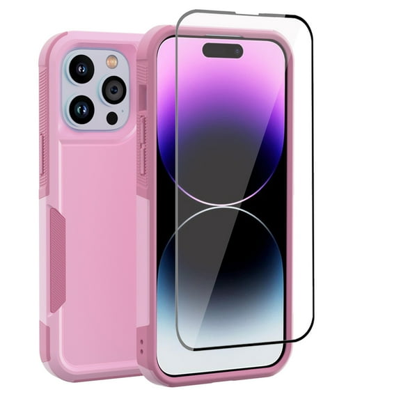 Xhy iPhone 14 Case with Screen Protector 2 in 1 Double Layer Rugged Drop Resistant, Military Grade Full Body Protection TPU Durable Detachable for iPhone 14 6.1 inch 2022 Phone - Pink