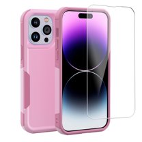 Xhy iPhone 14 Case with Screen Protector 2 in 1 Double Layer Rugged Drop Resistant, Military Grade Full Body Protection TPU Durable Detachable for iPhone 14 6.1 inch 2022 Phone - Pink