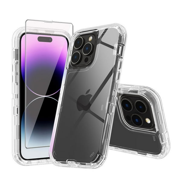 Xhy iPhone 14 Case with Screen Protector 3 in 1 Reinforced Bumper Protection Anti Scratch Transparent Shockproof Durable Non-Yellowing Crystal Clear Case for iPhone 14 6.1 inch 2022 Phone