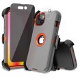 thumbnail image 1 of Xhy iPhone 14 Plus Case with Belt Clip Holster+Privacy Screen+Lens Protector Military Grade Heavy Duty Shockproof Armor Durable Detachable for iPhone 14 Plus 6.7 inch 2022 Phone - Gray+Orange, 1 of 6