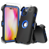 Xhy iPhone 14 Plus Case with Belt Clip Holster Screen and Lens Protector Military Grade Heavy Duty Shockproof Armor Detachable for iPhone 14 Plus 6.7 inch 2022 Phone - Black Dark Blue