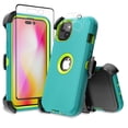 thumbnail image 1 of Xhy iPhone 14 Plus Case with Belt Clip Holster+Screen and Lens Protector Military Grade Heavy Duty Shockproof Armor Detachable for iPhone 14 Plus 6.7 inch 2022 Phone -Green+Yellow, 1 of 6