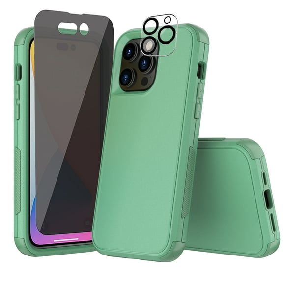 Xhy iPhone 14 Plus Case with Privacy Screen and Lens Protector Military Grade Full Body Protection 3 in 1 Shock and Drop Resistant TPU Durable Detachable for iPhone 14 Plus 6.7 inch 2022 Phone - Green