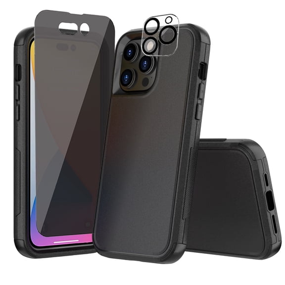 Xhy iPhone 14 Plus Case with Privacy Screen and Lens Protector Military Grade Full Body Protection 3 in 1 Shock Resistant Rugged TPU Durable Detachable for iPhone 14 Plus 6.7 inch 2022 Phone - Black