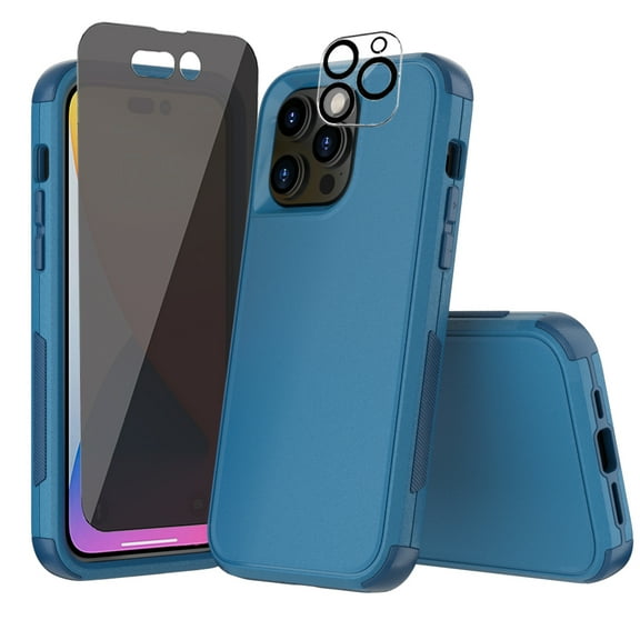 Xhy iPhone 14 Plus Case with Privacy Screen and Lens Protector Military Grade Full Body Protection 3 in 1 Shock Resistant Rugged TPU Durable Detachable for iPhone 14 Plus 6.7 inch 2022 Phone - Navy