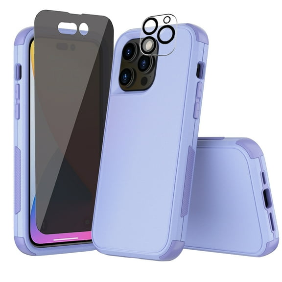 Xhy iPhone 14 Plus Case with Privacy Screen and Lens Protector Military Grade Full Body Protection 3 in 1 Shock Resistant TPU Durable Detachable for iPhone 14 Plus 6.7 inch 2022 Phone - Light Purple