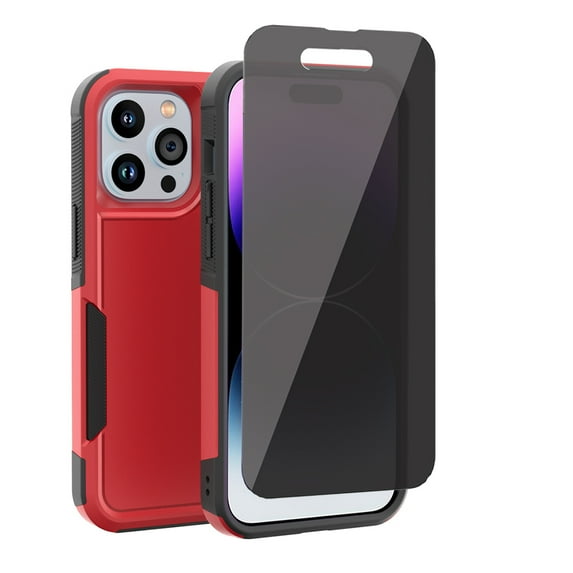 Xhy iPhone 14 Plus Case with Privacy Screen Protector 2 in 1 Double Layer Rugged Anti-Drop Military Grade Full Body Protection Durable Detachable for iPhone 14 Plus 6.7 inch 2022 Phone - Red Black