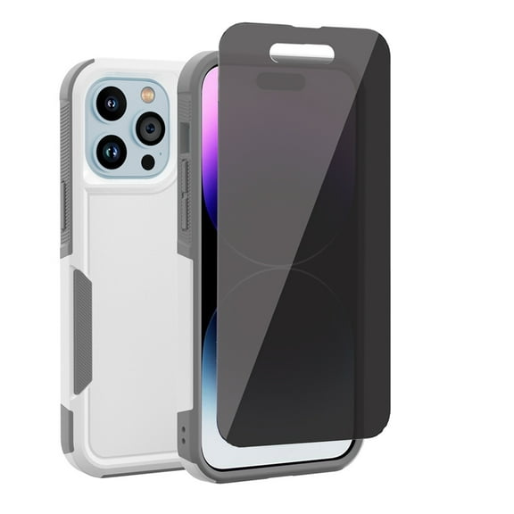 Xhy iPhone 14 Plus Case with Privacy Screen Protector Double Layer Rugged Drop Resistant, Military Grade Full Body Protection TPU Durable Detachable for iPhone 14 Plus 6.7 inch 2022 Phone - White Grey