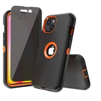 Xhy iPhone 14 Plus Case with Privacy Screen Protector Military Grade Heavy Duty Protection 3 in 1 Shockproof Armor Rugged Durable Detachable for iPhone 14 Plus 6.7 inch 2022 Phone - Black Orange