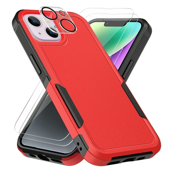 Xhy iPhone 14 Plus Case with Screen and Lens Protector 2 in 1 Double Layer Rugged Anti-Drop Military Grade Full Body Protection Durable Detachable for iPhone 14 Plus 6.7 inch 2022 Phone - Red Black