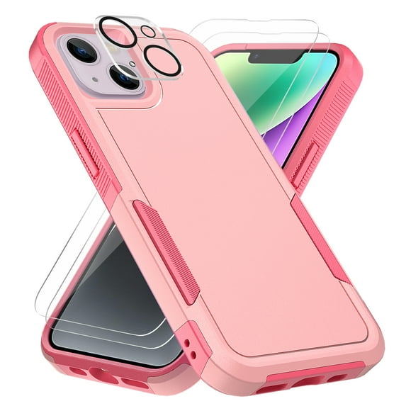 Xhy iPhone 14 Plus Case with Screen and Lens Protector 2 in 1 Double Layer Rugged Drop Resistant Military Grade Full Body Protection Durable Detachable for iPhone 14 Plus 6.7 inch 2022 Phone - Pink