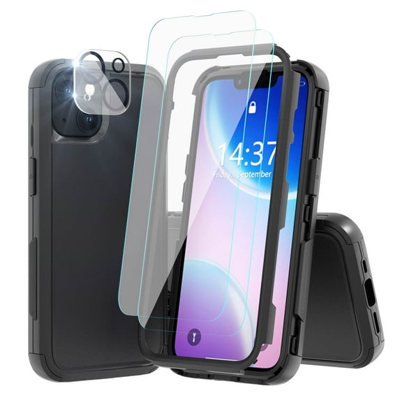 Xhy iPhone 14 Plus Case with Screen and Lens Protector Military Grade Full Body Protection 3 in 1 Shock and Drop Resistant Rugged TPU Durable Detachable for iPhone 14 Plus 6.7 inch 2022 Phone - Black