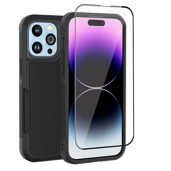 Xhy iPhone 14 Plus Case with Screen Protector 2 in 1 Double Layer Rugged Drop Resistant, Military Grade Full Body Protection TPU Durable Detachable for iPhone 14 Plus 6.7 inch 2022 Phone - Black