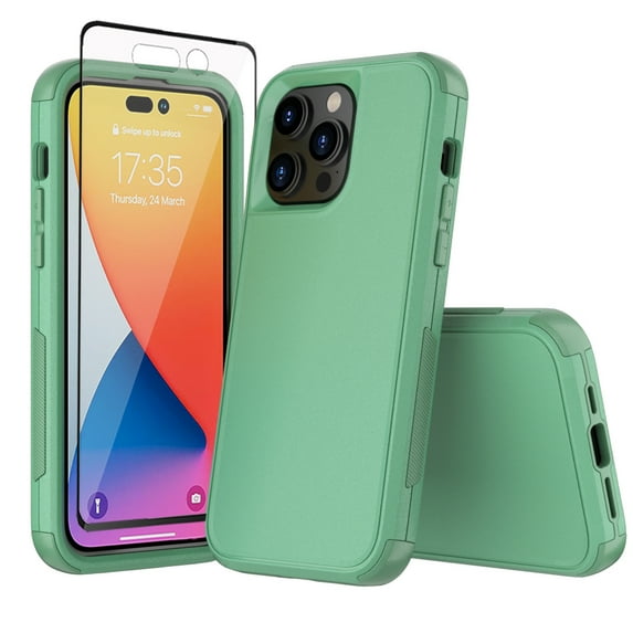 Xhy iPhone 14 Plus Case with Screen Protector Military Grade Full Body Protection 3 in 1 Shock and Drop Resistant Rugged Rubber TPU Durable Detachable for iPhone 14 Plus 6.7 inch 2022 Phone - Green