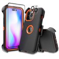 thumbnail image 1 of Xhy iPhone 14 Pro Case with Belt Clip Holster+Screen and Lens Protector Military Grade Heavy Duty 3 in 1 Shockproof Armor Rugged Durable Detachable for iPhone 14 Pro 6.1 inch 2022 Phone - Black+Orange, 1 of 10