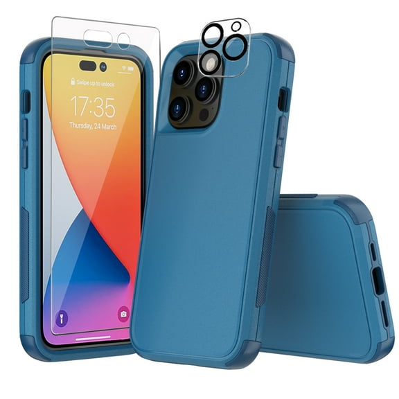 Xhy iPhone 14 Pro Case with Screen and Lens Protector Military Grade Full Body Protection 3 in 1 Shock and Drop Resistant Rugged TPU Durable Detachable for iPhone 14 Pro 6.1 inch 2022 Phone - Navy