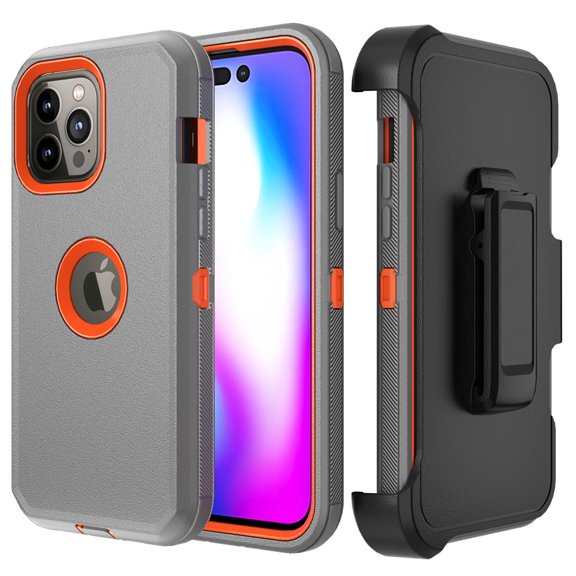 Xhy iPhone 14 Pro Max Case with Belt Clip Holster Military Grade Heavy Duty Protection 3 in 1 Shockproof Armor Rugged Durable Detachable for iPhone 14 Pro Max 6.7 inch 2022 Phone - Gray+Orange