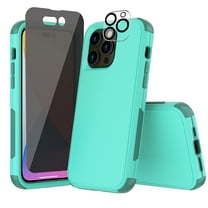 Xhy iPhone 14 Pro Max Case with Privacy Screen and Lens Protector Military Grade Full Body Protection 3 in 1 Shockproof TPU Durable Detachable for iPhone 14 Pro Max 6.7 inch 2022 Phone-Teal/Dark Green