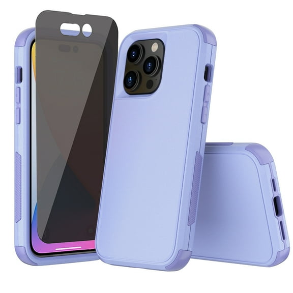 Xhy iPhone 14 Pro Max Case with Privacy Screen Protector Military Grade Full Body Protection 3 in 1 Shock Resistant TPU Durable Detachable for iPhone 14 Pro Max 6.7 inch 2022 Phone - Light Purple