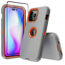 Xhy iPhone 14 Pro Max Case with Screen Protector Military Grade Heavy Duty Protection 3 in 1 Shockproof Armor Rugged Durable Detachable for iPhone 14 Pro Max 6.7 inch 2022 Phone - Gray Orange