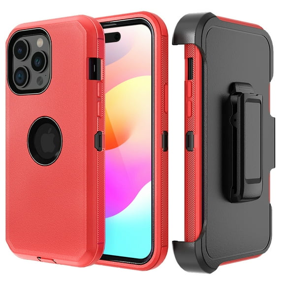 Xhy for iPhone 15 Case with Belt Clip Holster Military Grade Heavy Duty Protection 3 in 1 Shockproof Armor Rugged Durable Detachable iPhone 15 6.1 inch 2023 Phone - Red+Black