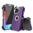 thumbnail image 1 of Xhy for iPhone 15 Case with Privacy Screen Protector and Belt Clip Holster Military Grade Heavy Duty Protection 3 in 1 Shockproof Armor Rugged Durable iPhone 15 6.1 inch 2023 Phone - Purple+White, 1 of 10
