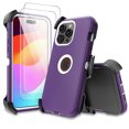 thumbnail image 1 of Xhy for iPhone 15 Case with Screen Protector and Belt Clip Holster Military Grade Heavy Duty Protection 3 in 1 Shockproof Armor Rugged Durable iPhone 15 6.1 inch 2023 Phone - Purple+White, 1 of 10