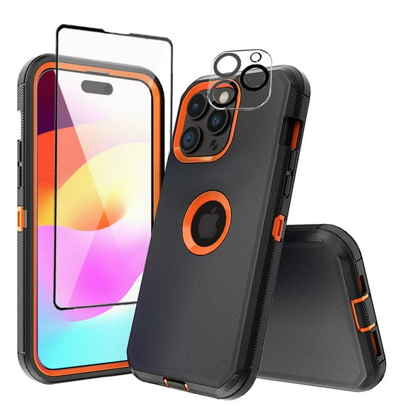 Xhy for iPhone 15 Plus Case with Screen and Lens Protector Military Grade Heavy Duty 3 in 1 Shockproof Armor iPhone 15 Plus 6.7 inch 2023 Phone - Black+Orange