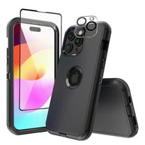 Xhy iPhone 15 Plus Case with Screen and Lens Protector Military Grade Heavy Duty 3 in 1 Shockproof Armor for iPhone 15 Plus 6.7 inch 2023 Phone - Black