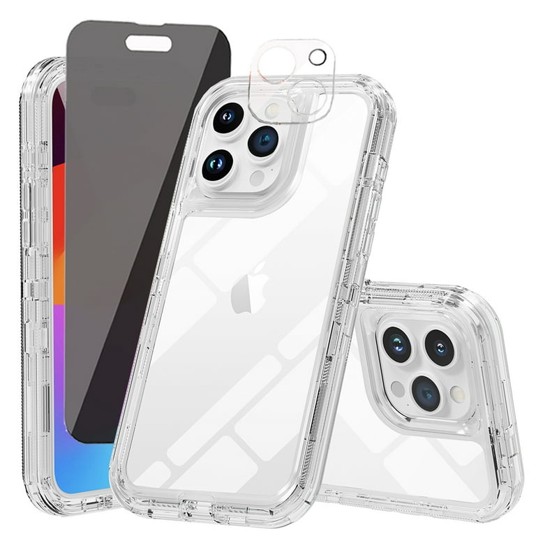 Xhy for iPhone 15 Pro Case with Privacy Screen and Lens Protector 3 in 1  Reinforced Bumper Shockproof Non-Yellowing Crystal Clear Case iPhone 15 Pro  6.1 inch 2023 Phone 