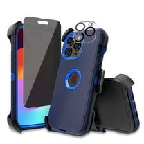 Xhy for iPhone 15 Pro Case with Privacy Screen and Lens Protector and Belt Clip Holster Military Grade Heavy Duty 3 in 1 Shockproof Armor iPhone 15 Pro 6.1 inch 2023 Phone - Dark Blue Blue